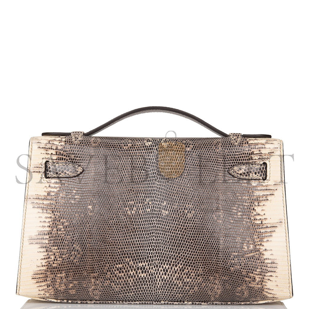 HERMÈS MASTER OMBRE MINI KELLY POCHETTE IN SHINY VARANUS SALVATOR LIZARD WITH PALLADIUM HARDWARE (22*14*7cm)